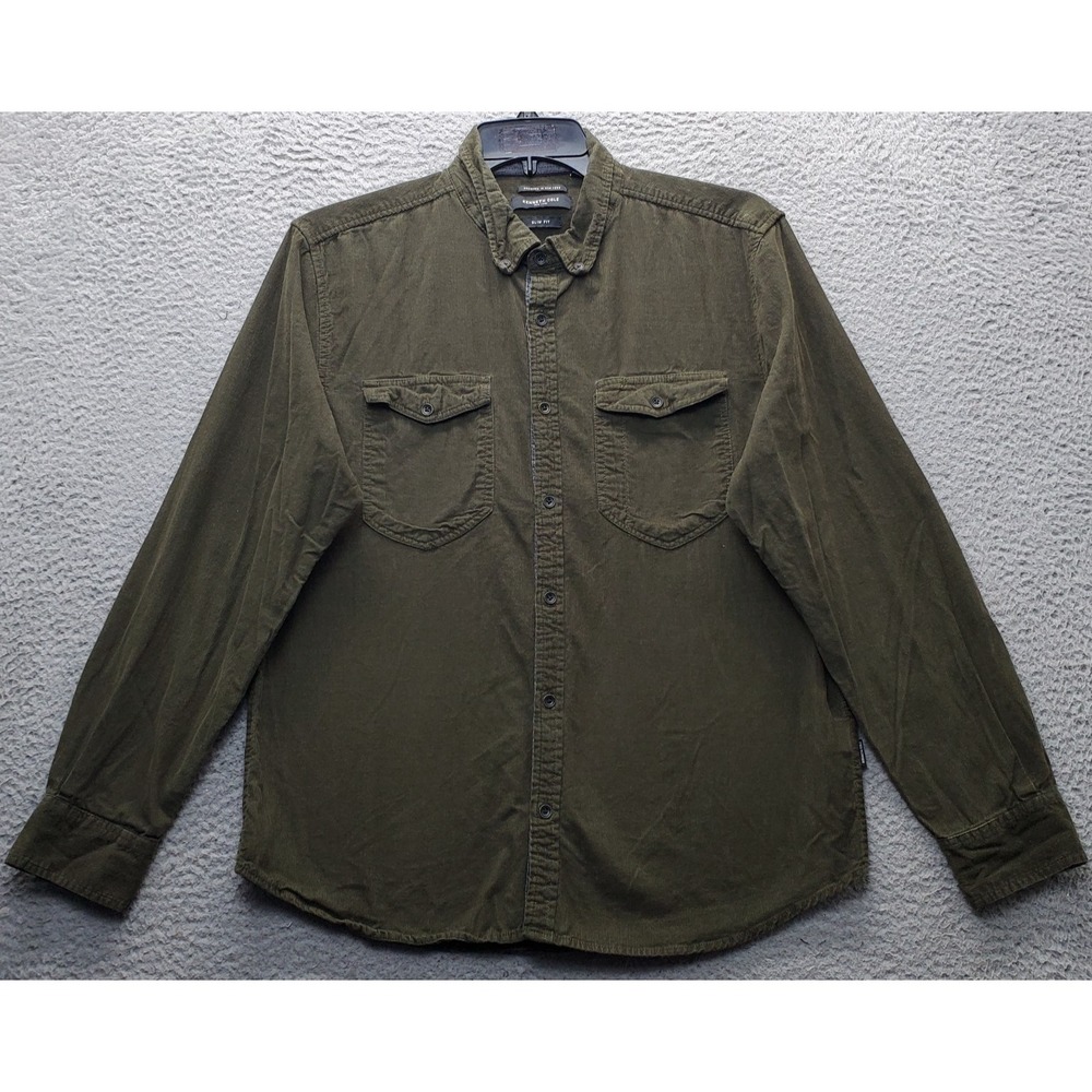 Kenneth Cole Corduroy Shirt‎ Mens Large Green Long Sleeve Collared Button Down